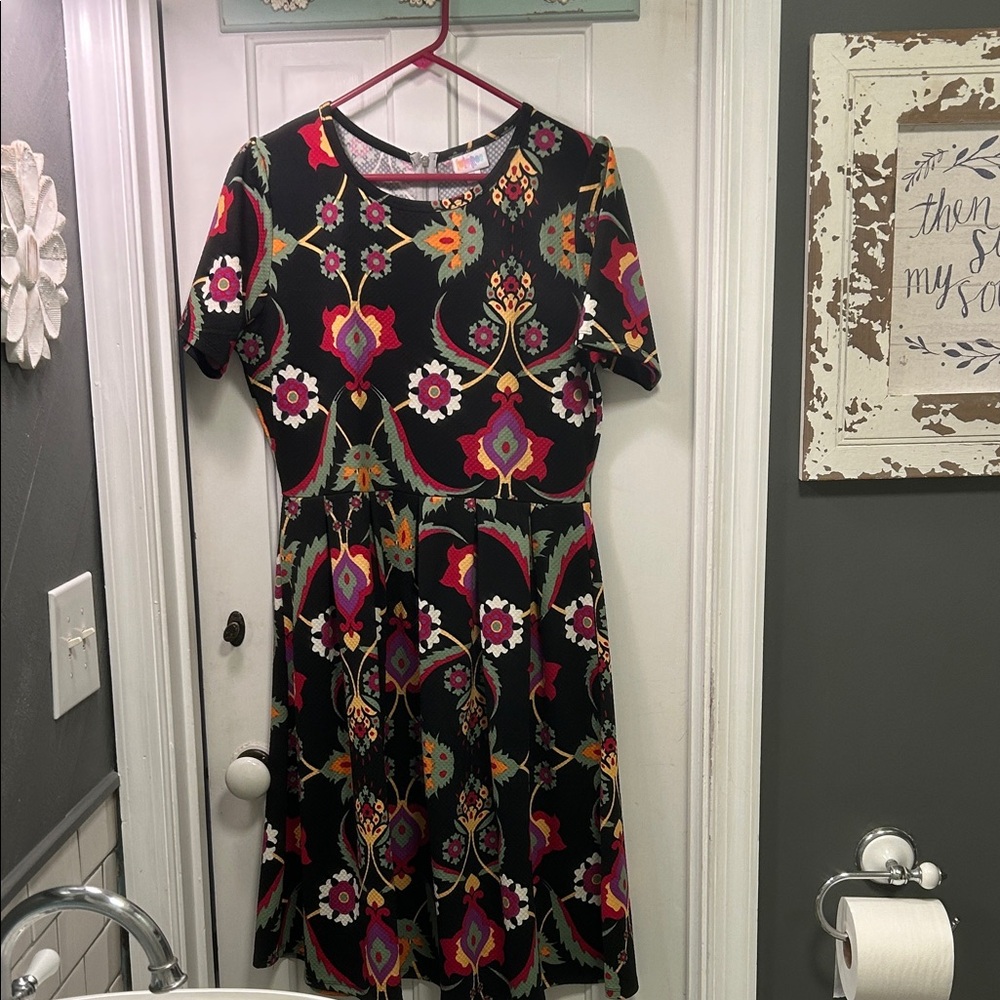 LuLaRoe Black Dress with Vibrant Floral Design